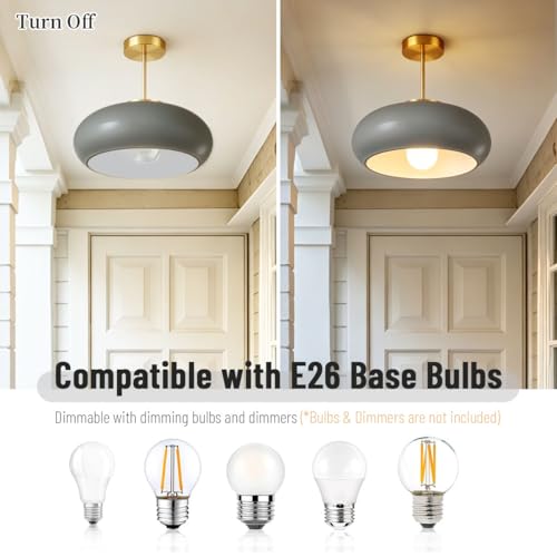 Gray Light Fixture Mid Century Semi Flush Mount Ceiling Light Nursery Close to Ceiling Lights Hallway Gold Semi Flush Mount Lamp Modern Porch Glass Chandeliers Entryway Overhead Light - color: Semi-Gray