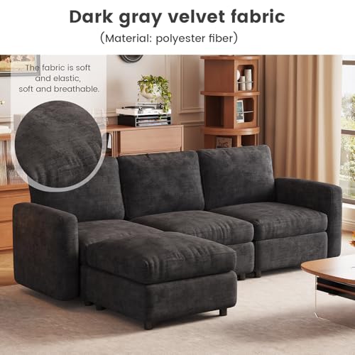 Guyii 4 Seater Modular Sectional Sofa with Storage Ottomans, L Shaped Couch with Comfy Cushions,Soft Fabric Sofa Couch for Living Room - color: Dark Gray, size: 4 seater(with one ottoman)
