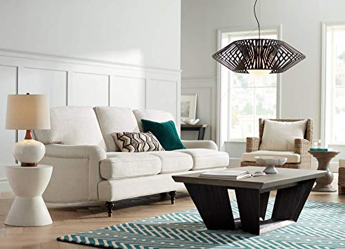 360 Lighting Brice Mid Century Modern Accent Table Lamp 23" High Ivory Ceramic Wood Neck Off White Tapered Drum Shade for Bedroom Living Room House Home Bedside Nightstand Office Family - color: Wood and White Smooth Ceramic