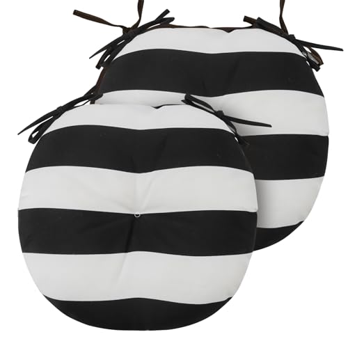 Bistro Chair Cushions 15 inch,Set of 2,Tufted Round Chair Cushions with Ties,15"x15"x4",Water Resistant Round Seat Cushion for Barstool Chairs,Patio Garden Kitchen Outdoor Furniture(Black and White) - color: Black White, size: 15"x15"