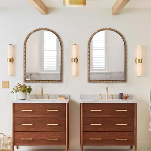 ironsmithn Gold Arched Mirror, 20"x30" Beaded Frame Arch Mirrors, Marlowe Decorative Accent Mirrors for Bathroom Fireplace Bedroom Living Room, Entryway, Antique Gold - size: 30"L x 20"W