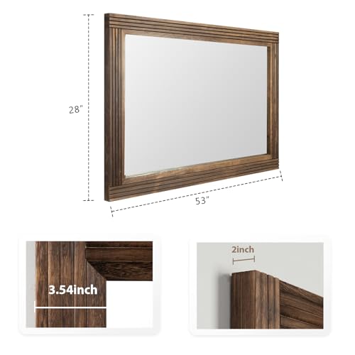 YOSHOOT Hand-Made Wooden Spliced Wall Mirror for Bathroom, Rustic Farmhouse Vanity Mirror, Décor Wall Art, Solid Wood Frame, Vertical or Horizontal Hanging, 53" x 28", Brown - color: Spliced Brown, size: 53"L x 28"W