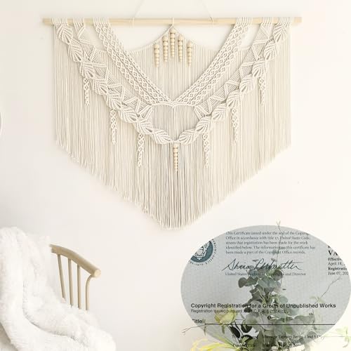 Achart Macrame Wall Hanging Large- Boho Wall Decor- large wall art- Wall Decor Living Room- Macrame Tapestry Boho Decor for Bedroom (Leaf &Wood Bead) - color: Leaf &Wood Bead