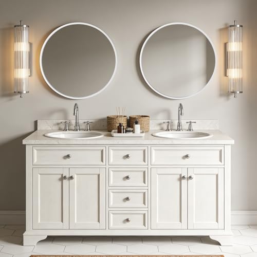 WallBeyond Round Wood Mirror 24 inch Circle Wall Mirror for Bathroom Round Wall Mirror for Wall Decor, Vanity, Entryway Living Room (White) - color: White, size: 24"L x 24"W