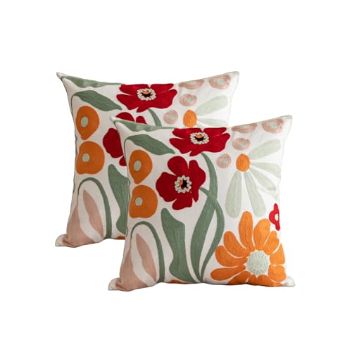 YIcabinet Pack of 2 Throw Pillow Covers,Embroidered Floral Pillow Case Soft Square Decorative Pillowcases for Home Sofa Couch 18x18 Inch - color: White03