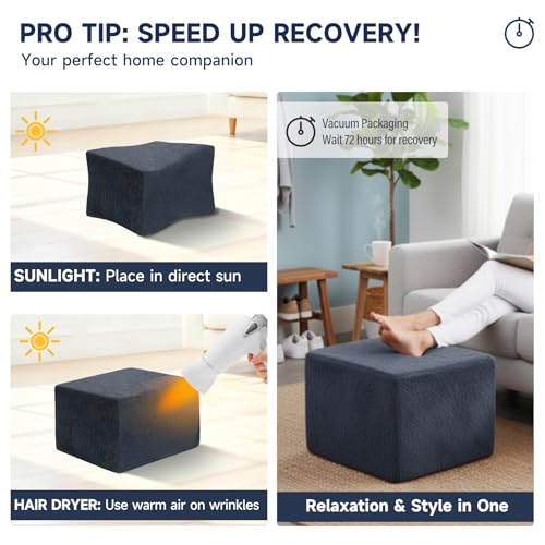 Tiita Stuffed Pouf Ottoman, Square Foot Stool Fluffy Floor Poufs Chair for Living Room Bedroom, Filled Boho Foot Rest for Couch, Blue-Grey - color: Square Blue-grey