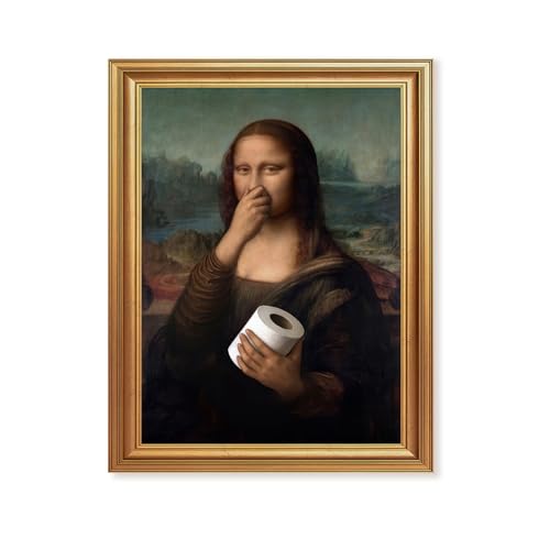 ICHZUMW Gold Framed Funny Mona Lisa Toilet Paper Canvas Wall Art, Quirky Humorous Parody Painting Wall Decor, Ready to Hang for Bathroom Restroom Powder Room, 8x10in - color: Funny Mona Lisa, size: 10"L x 8"W