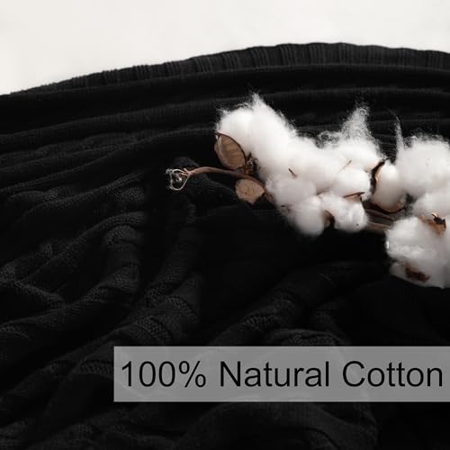 NTBAY 100% Pure Cotton Cable Knit Throw Blanket, Super Soft Warm 51x67 Knitted Throw Blanket for Couch, Sofa, Chair, Bed - Extra Cozy, Machine Washable, Comfortable Home Decor, Black - color: Black, size: Throw(51"x67")