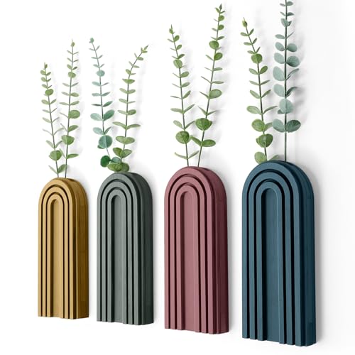 Ziliny 4 Pack Wood Wall Planter Indoor Wall Decor Plant Holders Boho Hanging Planter Vases for Modern Farmhouse Living Room Bedroom Rainbow Decor (Morandi Color) - color: Morandi Color