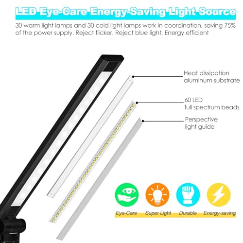 LED Desk Lamp with Wireless Charger, USB Charging Port, 10 Brightness, 5 Color Modes, Desk Lamps for Home Office, Dimmable Table Lamp Eye Caring Reading Light, Touch Control, Auto Timer, Black - color: Black, size: PRO