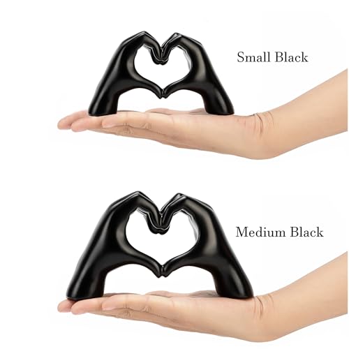 FANTESTICRYAN Small Heart Hands Statues Hand Love Sculpture Cute Decorative Home Decor Ornaments for Living Room, Wedding, Office Desktop, Cabinets, Bookshelf, Gift for Mom (Small Black) - color: Black, size: Small