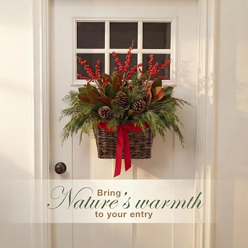 Set of 2 Black Wicker Hanging Baskets for Front Door, Mail, Flowers & Organizing - color: Black Water Hyacinth
