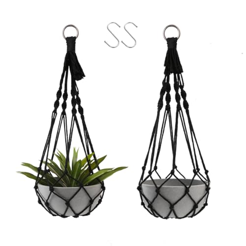 Artilady Black Plant Hanger Macrame Hanging Planter for Indoor Boho Plants Holder with Hooks Hanging Plant Basket Outdoor Window Wall Plants Home Decor (Black Macrame-2pcs) - color: Black Macrame-2pcs