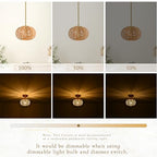 Mini Rattan Pendant Light Hemp Rope Rattan Light Fixture Woven Pendant Wicker Chandelier Boho Chandelier for Bedroom Kitchen Island - color: 8.7" Natural