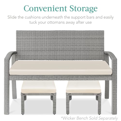 Best Choice Products Set of 2 Wicker Ottomans, Multipurpose Outdoor Furniture for Patio, Backyard, Additional Seating, Footrest, Side Table w/Removable Cushions, Steel Frame - Gray/Cream - color: Gray/Cream