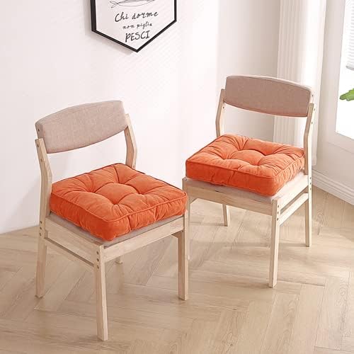 Tiita Chair Cushion Pads with Ties 18x18 Inch, Square Seat Floor Pillows Pad, Tufted Outdoor Patio Cushions, Dining Chairs Pillows Set of 2,Orange