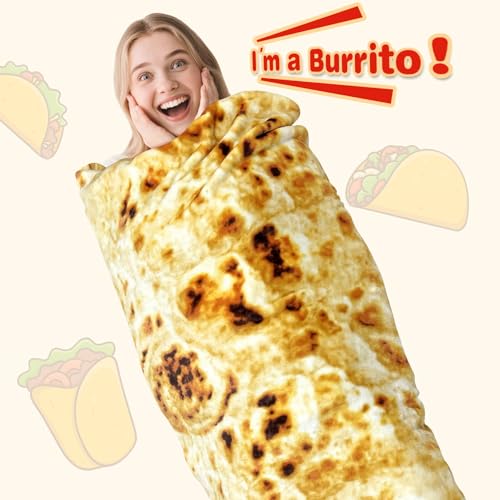 CASOFU Burritos Tortilla Throw Blanket, Double Sided Giant Flour Novelty Blankets for Your Family, 285 GSM Soft and Comfortable Flannel Taco Blanket. (Yellow, 71 inches) - color: Yellow, size: 71 inches