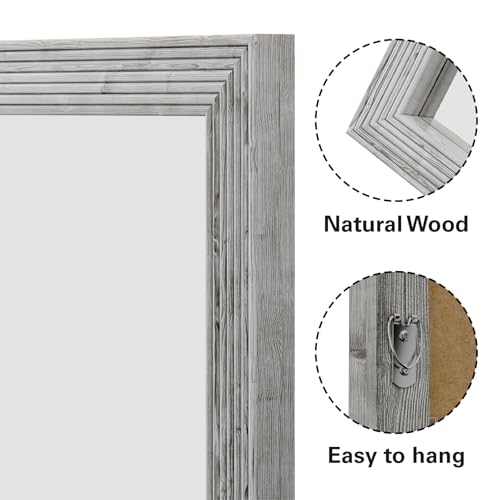 ULIKE Wood Mirror for Bathroom, Farmhouse Mirror with Rustic Frame, 24x36 Inch White Vanity Mirrors for Wall Decor of Bedroom or Living Room, Vertical or Horizontal Hanging, Rectangle - color: Antique White