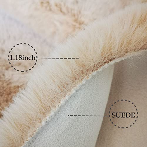 Ghouse Ultra Soft Faux Rabbit Fur Rug 2x3, Machine Washable Area Rugs for Bedroom Fluffy Rugs for Living Room, no-Shedding Carpet Sheepskin Rug Light Brown Beige - color: Beige, size: 2' x 3' (Rectangular)