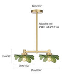 2 Light Green Glass Pendant Light Adjustable Hanging Lamp | Leaf Glass Linear Pendant Light, Adjustable Gold Metal Rod, E26 Socket For Kitchen Island Dining Room - color: Green, 2 Light