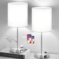 Lynnoland Set of 2 Touch White Table Lamps with 2 USB Ports & AC Outlet, 3-Way Dimmable Bedside Nightstand Lamps for Bedroom Living Room Nursery, 800 Lumens 5000K Daylight Bulbs Included - color: (2 Pack)White & Brushed Nickel(Base)-5000K Bulbs Included