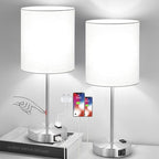 Lynnoland Set of 2 Touch White Table Lamps with 2 USB Ports & AC Outlet, 3-Way Dimmable Bedside Nightstand Lamps for Bedroom Living Room Nursery, 800 Lumens 5000K Daylight Bulbs Included - color: (2 Pack)White & Brushed Nickel(Base)-5000K Bulbs Included