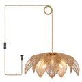 Rattan Plug in Pendant Light with 15FT Hemp Rope Cord Boho Light Fixture Can accommodate 3*E26 Bulbs of Woven Wicker Chandelier for Living Room Bedroom Dinning