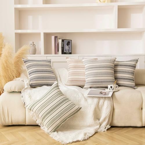 WACOMECO Pack of 2 Farmhouse Throw Pillow Covers, Textured Boho Cushion Covers for Couch Sofa Bed Home Decoration, 18x18 inch, Khaki - color: Khaki