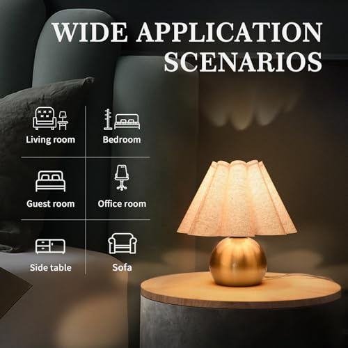 Gold Small Touch Control Table Lamp for Bedroom, Brass Gold Bedside Lamps for Nightstand, Cute Mini Small Table Lamps for Small Spaces with Scalloped Shade for Kitchen Counter, Bookshelf, Living Room - color: Gold, size: Touch Control