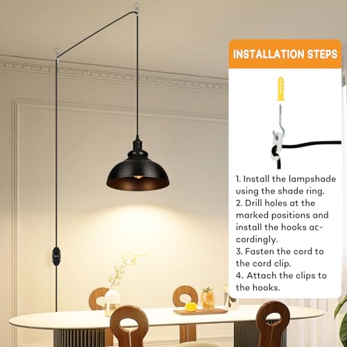 Lightess Black Pendant Lights Dimmable with Plug in Cord and ON/Off Dimmer Switch, Industrial Hanging Kitchen Island Light Fixture, LG9925343 - color: Plug in