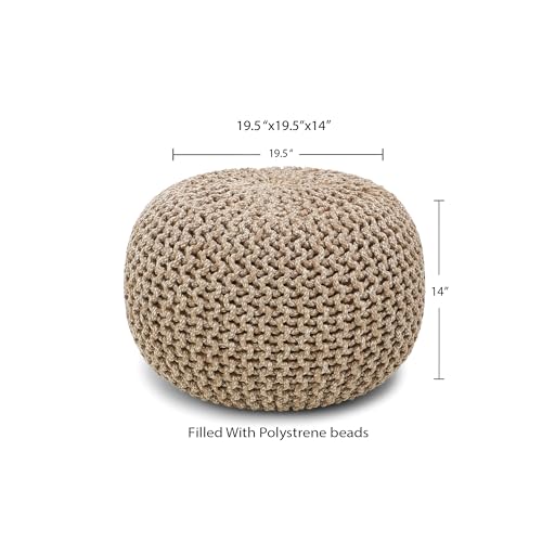 REDEARTH Round Pouf Ottoman - Hand Knitted Cable Boho Poof Home Décor Pouffe Circular Footrest for Living Room - Nursery - Bedroom - Lounge 100% Cotton (19.5"x19.5"x14") - Beige Ivory - color: Beige Ivory, size: 19.5"D x 19.5"W x 14"H