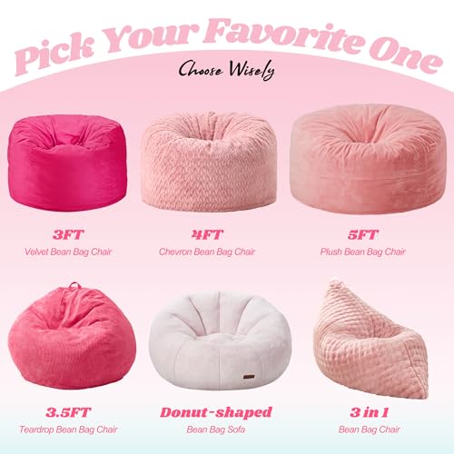 Hobestluk 3 in 1 Bean Bag Chair Giant Bean Bag Chairs for Adults with Bubble Cover Convertible Bean Bag Floor Cushion with Machine Washable Cover for Living Room (Bubble Pink) - color: Peach Pink