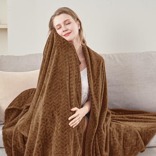 inhand Dark Brown Fleece Queen Blanket for Bed, Super Soft Flannel Cozy Blankets for Adults, Lightweight Leaves Pattern Fuzzy Blanket for Office,Warm Plush Blankets for All Season, 90x90 Inches - color: Chocolate Brown, size: Full/Queen-90x90 IN
