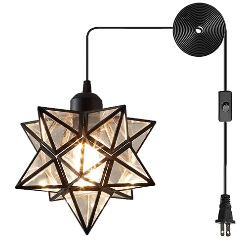 AECBUY, Clear PVC Star Ceiling Hanging Droplight Retro Style Black Metal Pendant Lamp Industrial Plug in Light to for Dining Room Living Bedroom, ddct210929B04 - color: Black-transparent