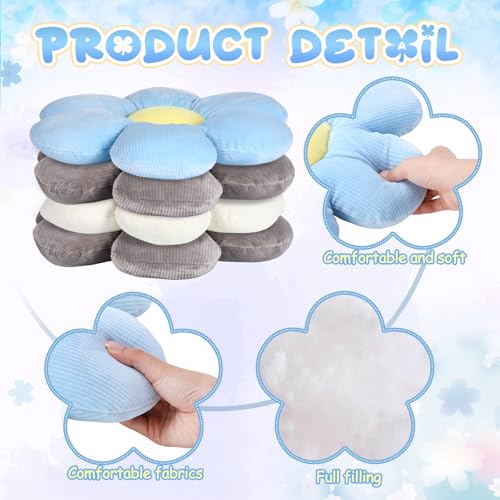 Reginary 4 Pcs Flower Floor Pillows Cute Plush Flower Throw Pillows Daisy Floor Seat Cushion Chair Pads for Back to School First Day of School for Sofa Couch Bed Decor(15 Inch,Gray, Blue, White) - color: Gray, Blue, White