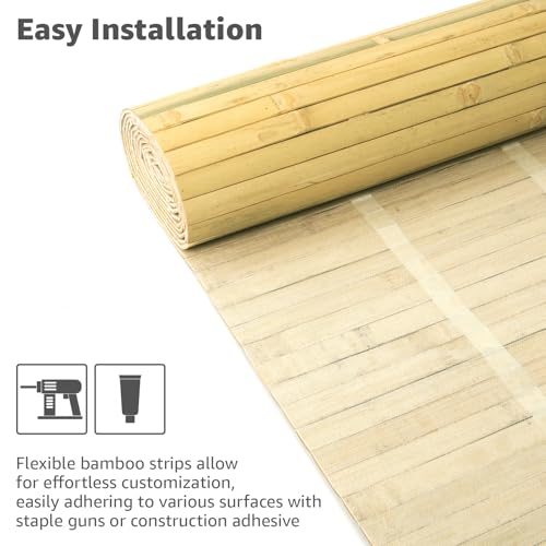 Art3d Natural Bamboo Wall Panel for Interior Wall Decor, Renewable Pole Wrap Wainscoting Paneling for Wall Ceiling Furniture Cabinet Office, 12 x 96 Inch - Natural, 1-Pack - color: Natural, size: 1-12" x 96"