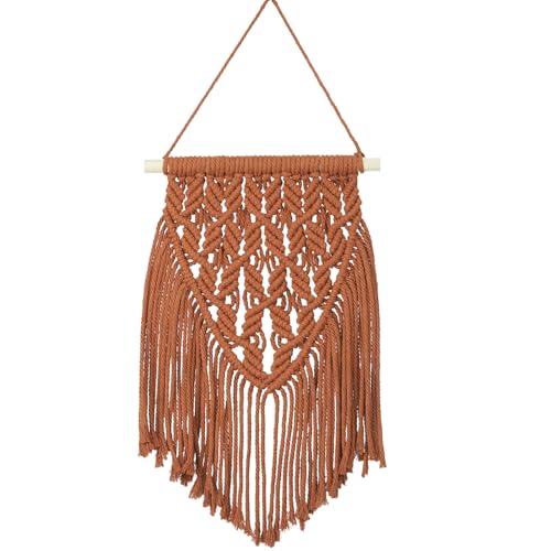 Small Macrame Wall Hanging Decor Boho Tapestry for Bedroom Living Room Dorm Nursery and Office, Cute Aesthetic Wall Art for Small Spaces for Teen Girls and Home Decor (Firebrick Red, 16*10 Inch) - color: Firebrick Red