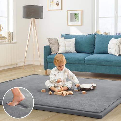 Baby Play Mat for Floor Nursery Rug Muscle Mat Area Rug Playroom Rug 79"x79" Playpen Mat Elastic Foam 1.3" Thick Crawling Mat for Babies,Toddlers, Infants, Kids,Grey - color: Grey, size: 79"x79"