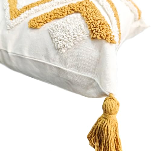 Andreannie Pack of 2 Boho Tufting Throw Pillow Cover Embroidered Textured Cushion Cover with Tassels Soft Home Decororative for Couch Sofa 18x18 inch (Yellow) - color: Yellow