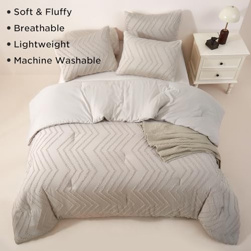 Oatmeal Tufted King Comforter Set 3 Pieces | Boho Farmhouse Bedding, All Season, Soft Microfiber, For Women Girls Teens