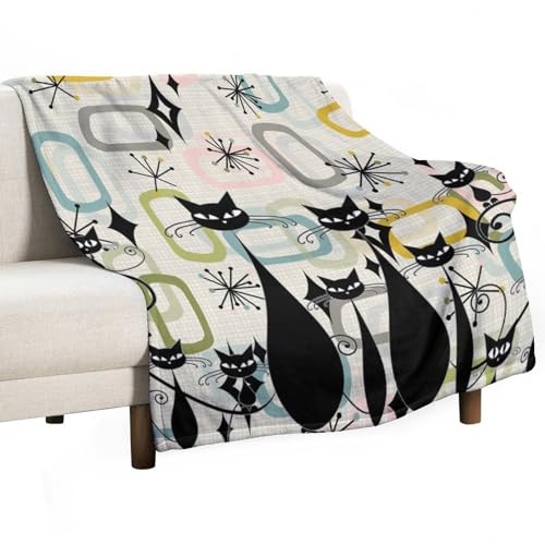 Mid-Century Black Cat Blanket,Vintage Modern Abstract Geometric Stripe Art Atomic Star Explosion Print Blanket for Couch Sofa Bed Decorative Gifts 30x40 - color: Blanket-15, size: 30"x40"