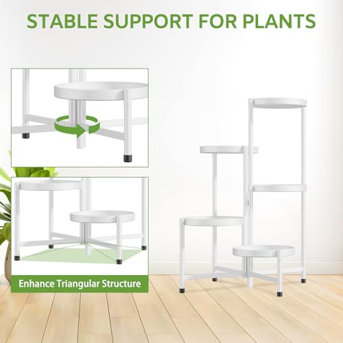 iDavosic.ly 5 Tier Large Plant Stand Indoor with 10 Inch Wide Tray, Tiered Corner Metal Outdoor Flower Display Holder Shelf, Folding Tall Rack for Patio Porch Living Room, White - color: White, size: 5 Tiers