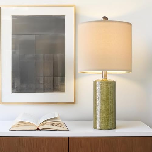 G-SAFAVA 20.25" Small Single Table Lamp for Bedroom Modern Ceramic Nightstand Lamp Farmhouse Bedside Lamp Boho Living Room End Side Table Lamp, Green - color: Green - Single