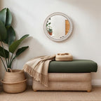 Boho Round Beaded Wall Mirror - 16 Inch Decorative Rope-Wrapped Circle Mirrors for Bathroom Living Room Entryway