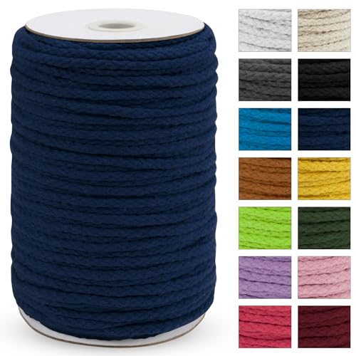 JeogYong Braided Macrame Cord 5mm x 295ft, Natural 8-Strand Braided Cotton Rope, Colored Drawstring Cord Craft Rope for Plant Hangers, Wall Hanging, Dream Catcher, Garden, DIY Projects - color: Navy Blue