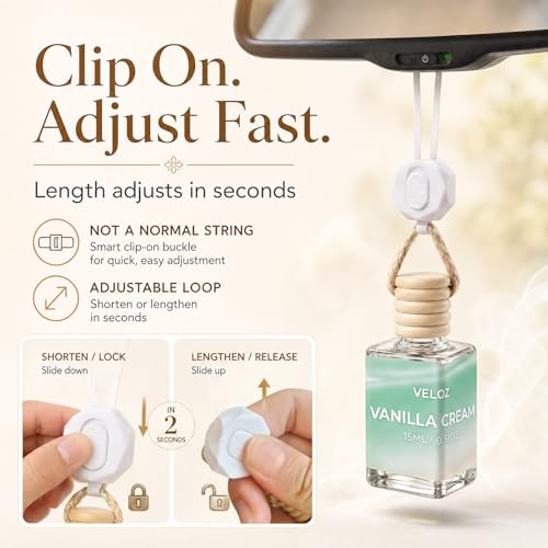 Vanilla Mist Hanging Car Air Freshener Diffuser, 15ml Reed Wick Essential Oil Bottle with Adjustable Rearview Mirror Clip, Long-Lasting Car Scent for Cars SUVs Trucks