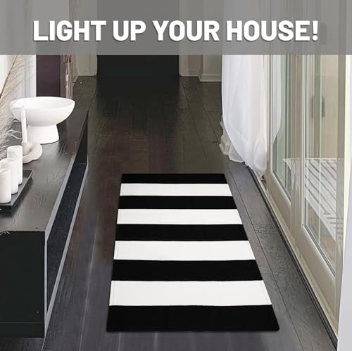 IOHOUZE Black White Striped Rug -24" x36“ Front Door Mats Outdoor,Washable Rug for Front Porch Decor,Spring Summer Welcome Mats Outdoor Indoor, Doormat for Farmhouse/Entryway/Home Entrance - color: Black White Stripe, size: 2' x 3' (Rectangular)