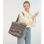 OPQRSTU Women Hippie Tote Hand Bag Large Capacity Bohemian Bag Portable Tourist Shoulder Bags - color: Brown