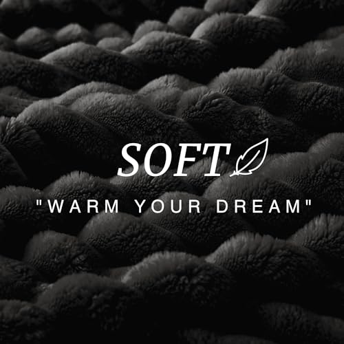 EXQ Home King Size Blanket for Bed or Couch - 3D Stripe Jacquard Decorative Fleece Blankets - Cozy Soft Lightweight Fuzzy Flannel Blanket Suitable for All Seasons(90"×108",Black) - color: Black, size: King