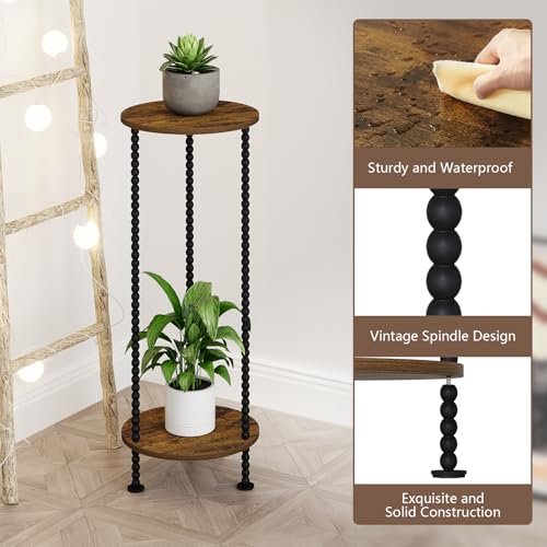 YINMIT Plant Stand Indoor, 2 Tier Plant Stand, 29.5" Tall Metal Spindle Poles Plant Stands, Corner Flower Pot Stand, Plant Tables Indoor, Planter Pot Holder for Balcony Garden Patio Living Room (29.5 In) - color: Brown, size: 29.5 In